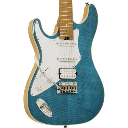 Aria 714-MK2 Fullerton Series Left-Handed Electric Guitar in Turquoise Blue Pickups: 2 x Single Coil/1 x Humbucking