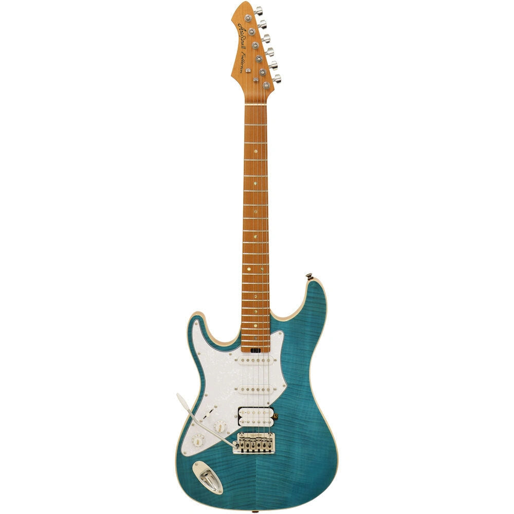 Aria 714-MK2 Fullerton Series Left-Handed Electric Guitar in Turquoise Blue Pickups: 2 x Single Coil/1 x Humbucking