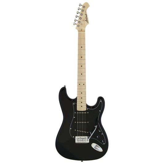 Aria Pro II STG-Series Electric Guitar in Black with Black Pickguard Pickups: 3 x Single Coil