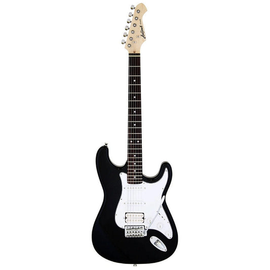 Aria STG-004 Series Electric Guitar in Black with White Pickguard Pickups: 2 x Single Coil/1 x Humbucking